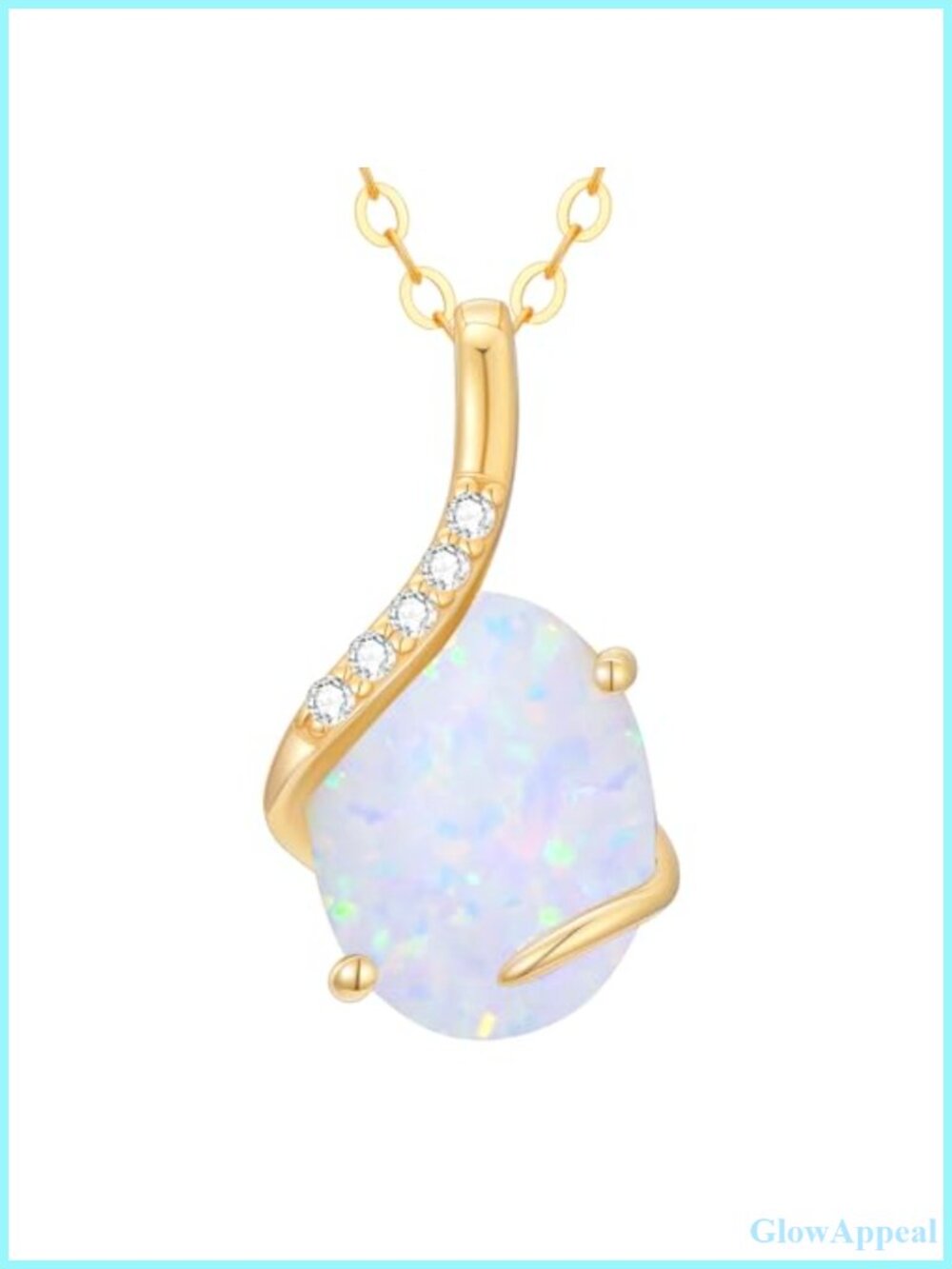 14K Solid Gold Opal Birthstone Necklace Oval Cut Pendant Dainty Anniversary Gift